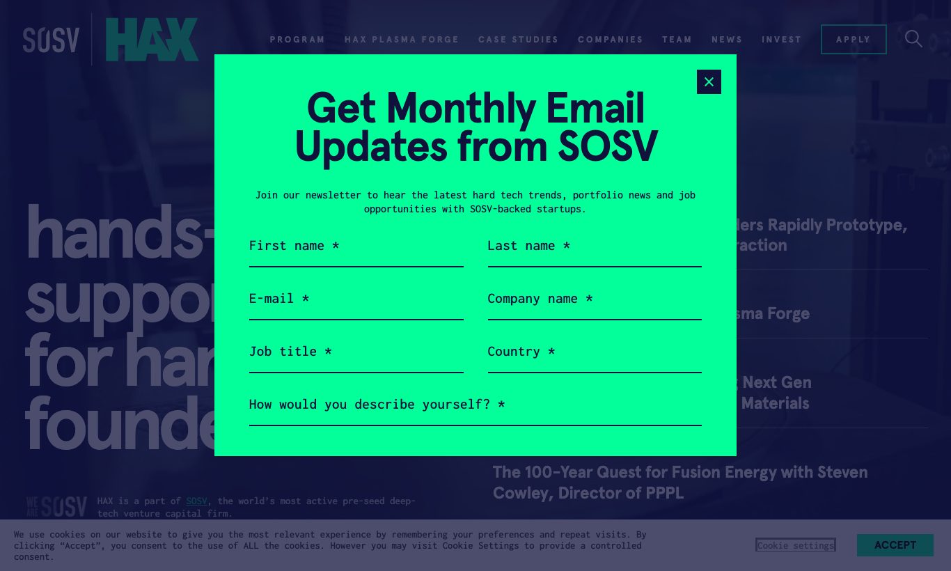 HAX homepage
