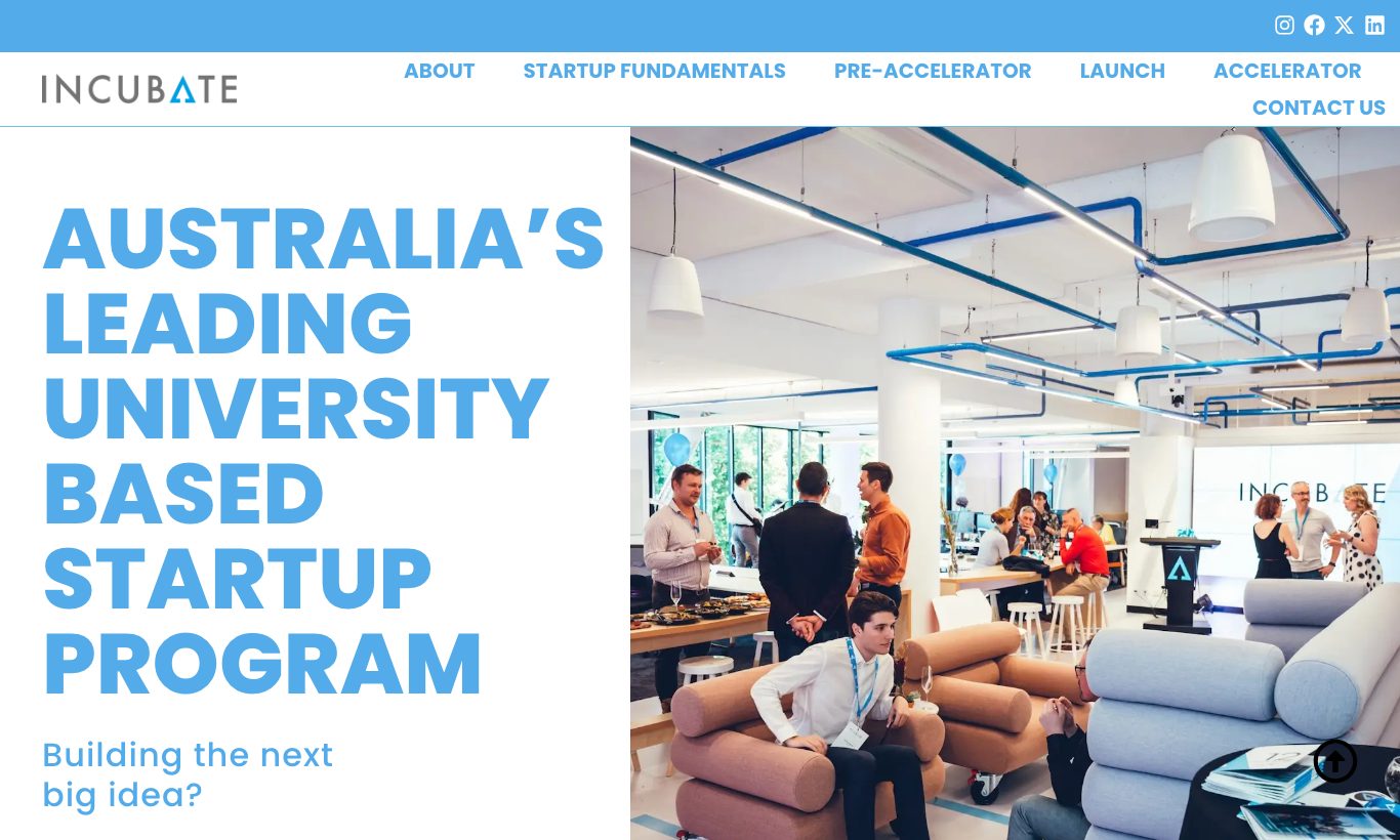 Incubate homepage
