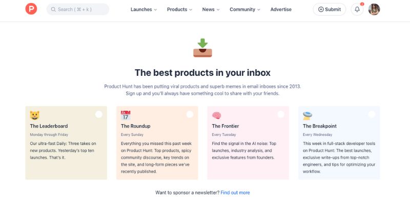 Product Hunt newsletter