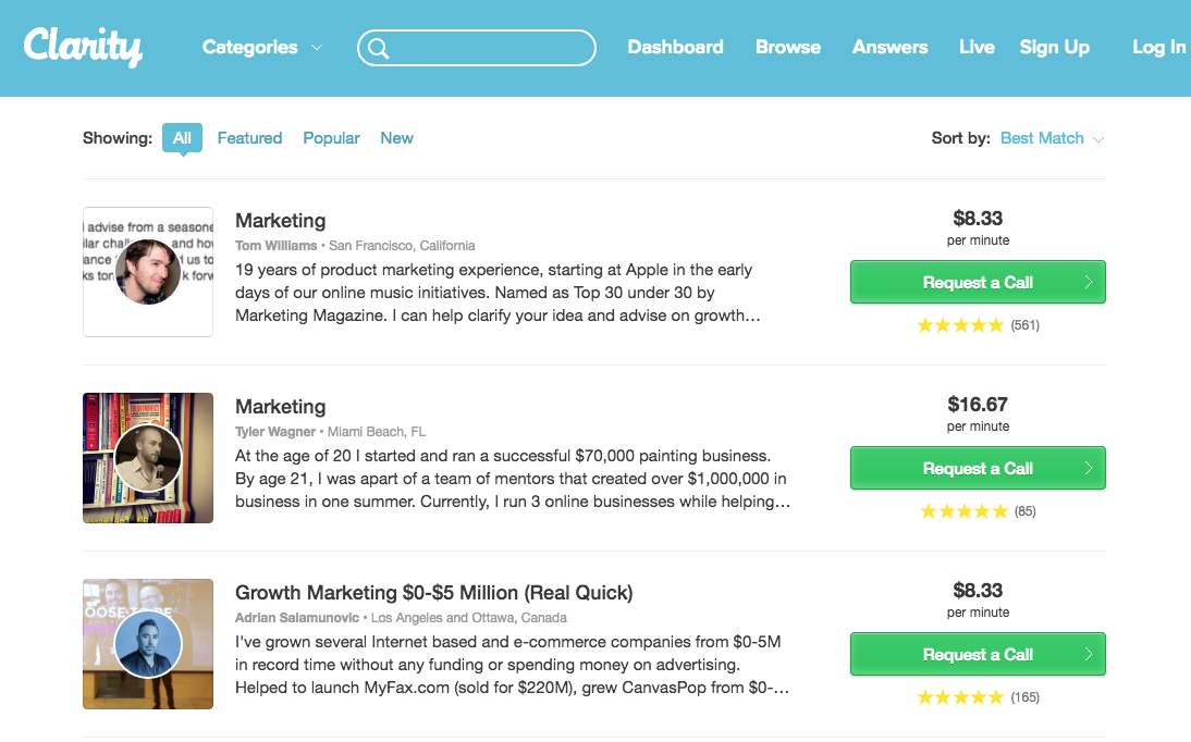 Clarity.fm per-minute pricing