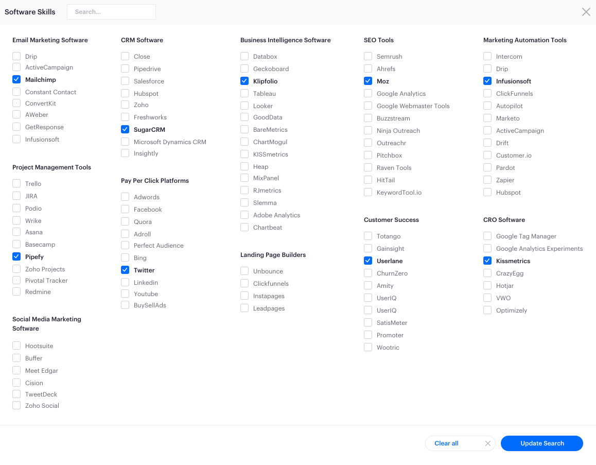 Filter mentors by software they've used