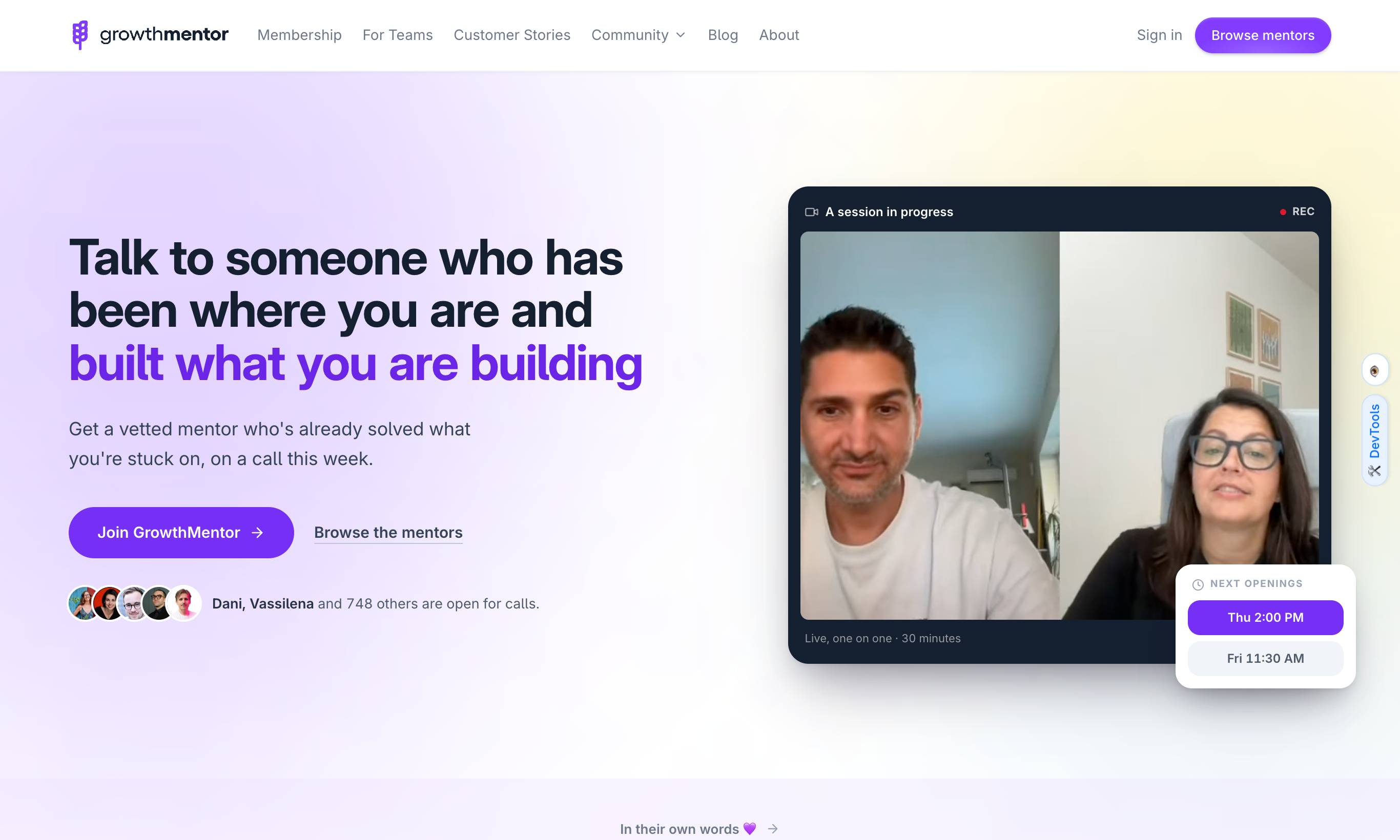 GrowthMentor homepage