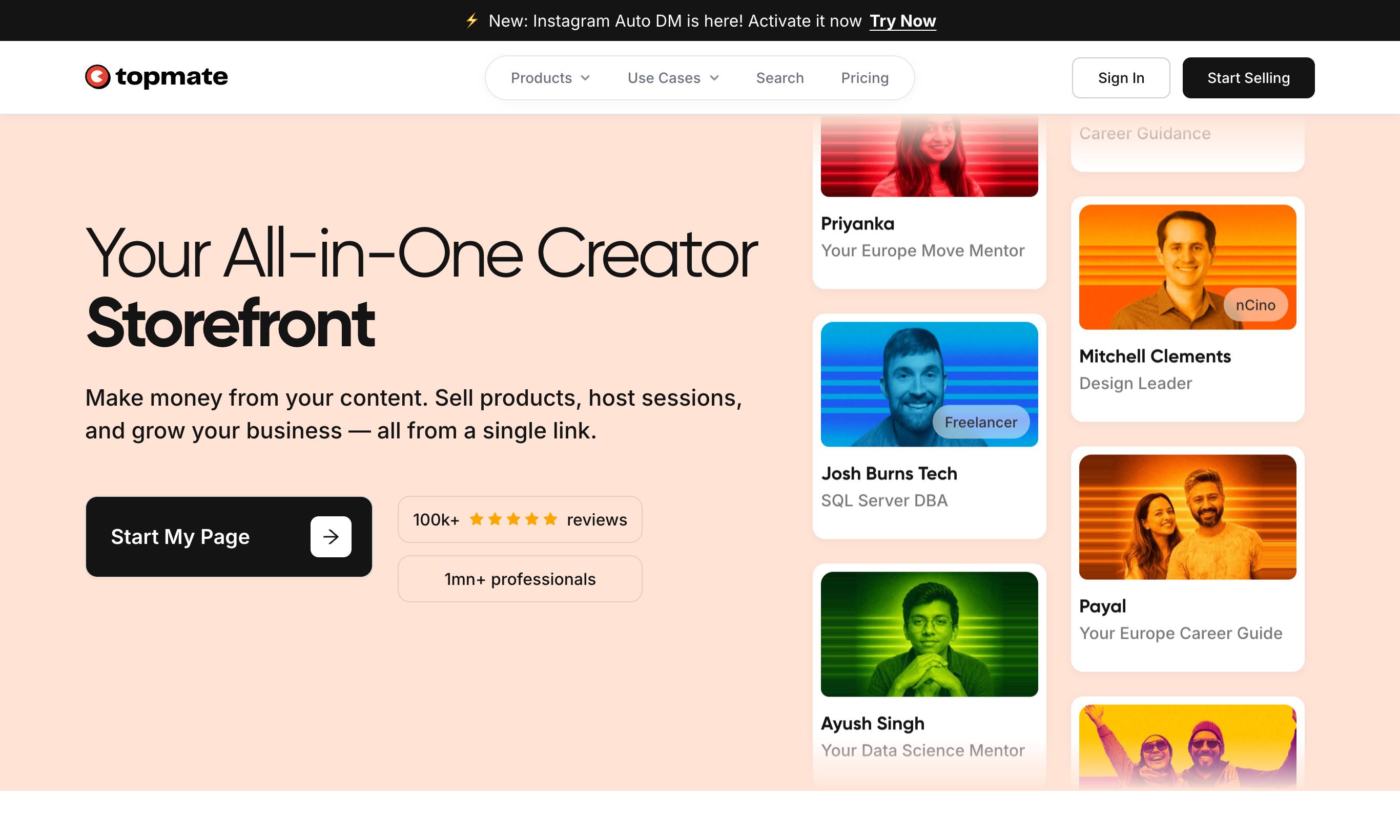 Topmate homepage
