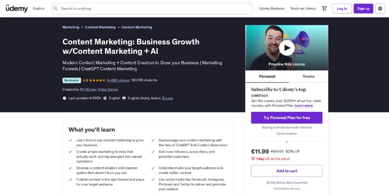 Udemy Content Marketing and AI Course 2025