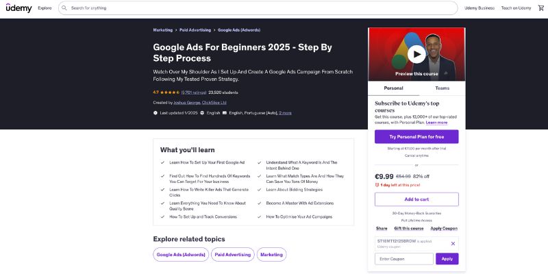 Udemy - Google Ads For Beginners 2025 – Step By Step Process